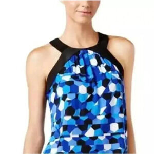INC International Concepts Womens Blue & Black Trim Halter Blouse Top Size S